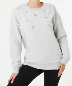 Sweatshirt mit Steinchen Janina, Rundhalsausschnitt, grau melange