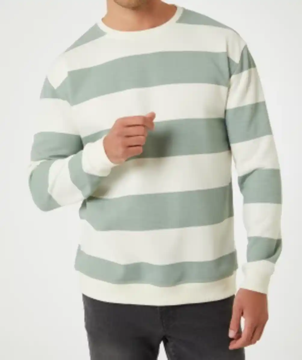 Bild 1 von Gestreifter Sweatpullover X-Mail, Rundhalsausschnitt, weiß/grün