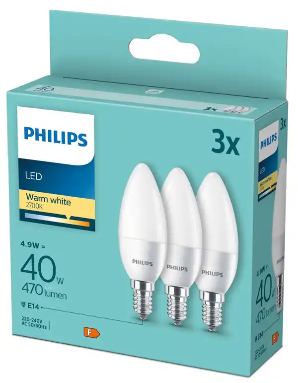 Bild 1 von PHILIPS LED-Kerzen E14 4,9 W, 3-St.-Packg.