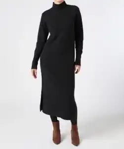 Schwarzes Strickkleid Janina, Stehkragen, schwarz