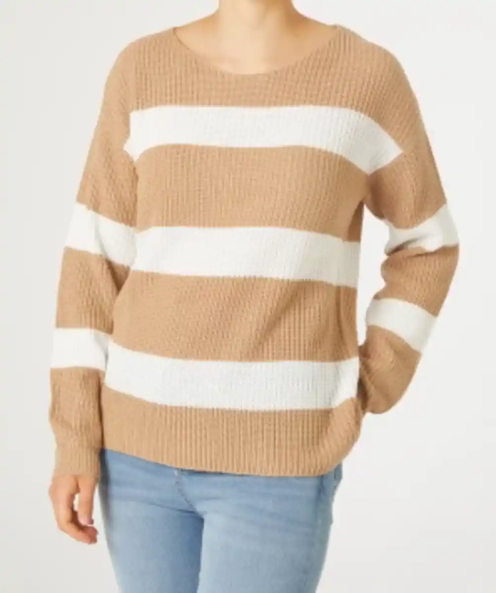 Bild 1 von Strickpullover mit Streifen Janina, Rundhalsausschnitt, hellbraun gestreift
