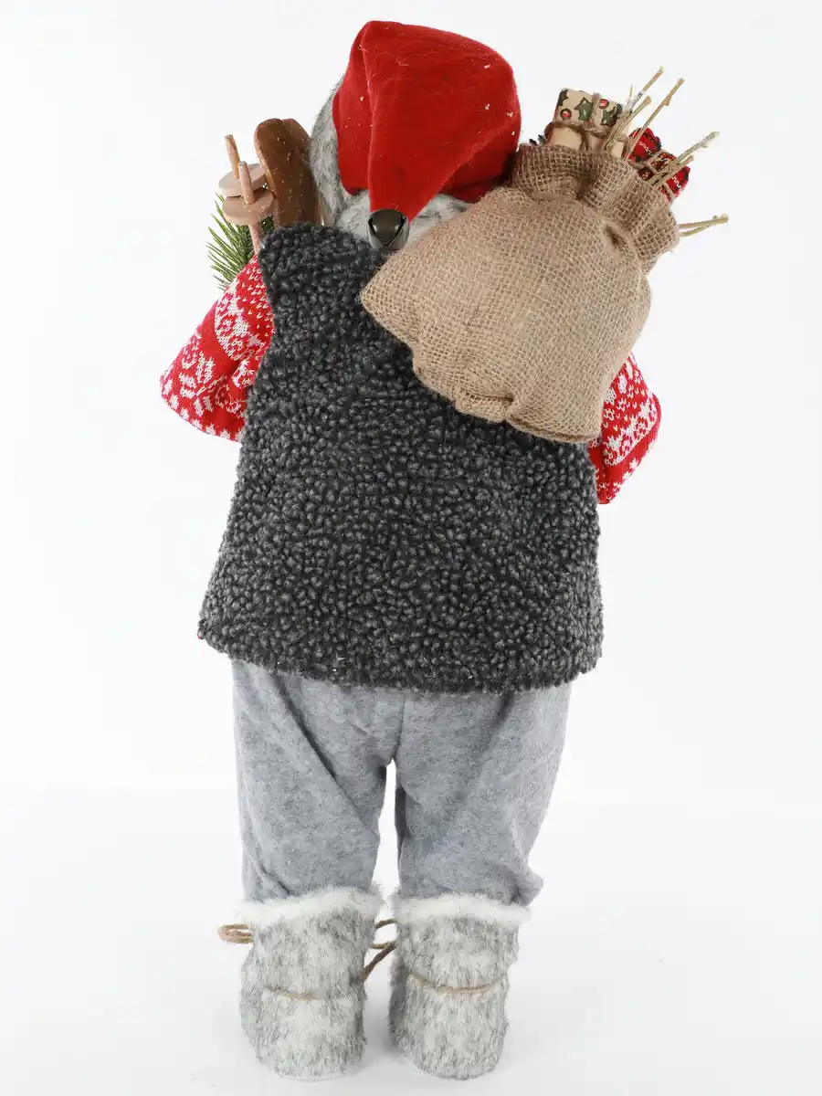 Bild 3 von Weihnachtsmann stehend mit Skieern und Päckchen Rot