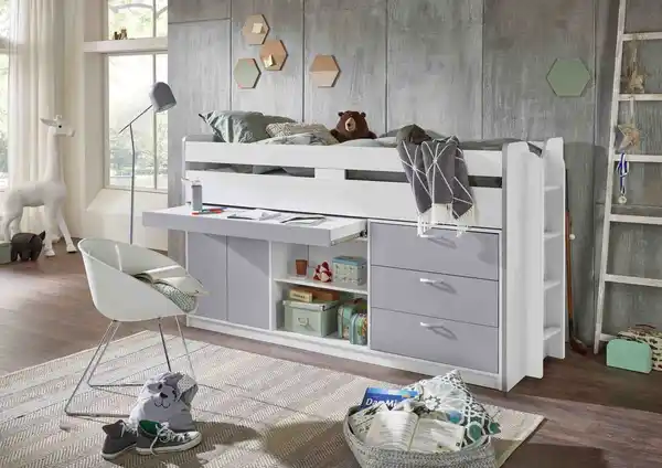 Bild 2 von Hochbett PONNY LF 90x200 cm, mit Regal, Schubladenelement und Schreibtisch