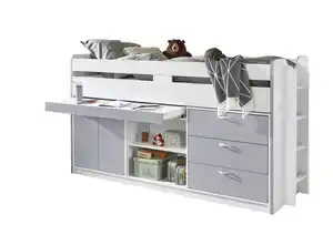 Hochbett PONNY LF 90x200 cm, mit Regal, Schubladenelement und Schreibtisch