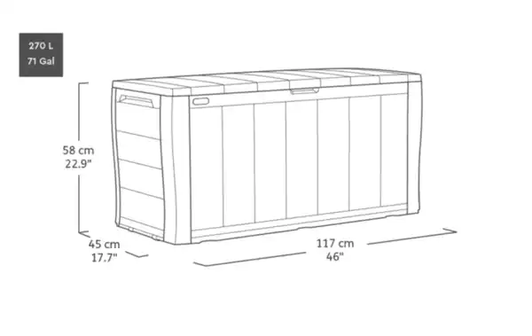 Bild 4 von Sherwood Auflagenbox, wetterbeständig - 270L 117x45x58 cm - Anthrazit Holzoptik