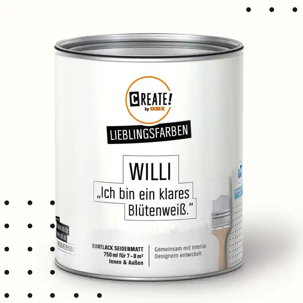 Bild 1 von CREATE! by OBI Lieblingsfarben Buntlack Willi Blütenweiß seidenmatt 750ml