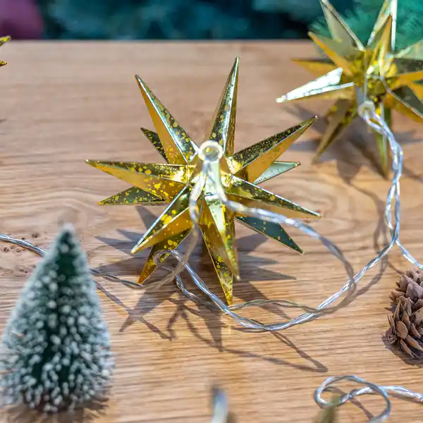 Bild 2 von 3D-LED-Sternen-Lichterkette 10er - ca. 4,5 m, Weiß mit Gold