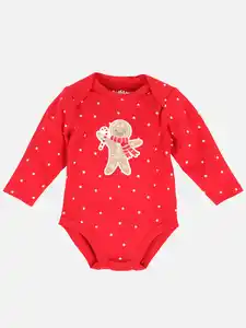 Baby Weihnachtsbody mit Lebkuchenprint Rot