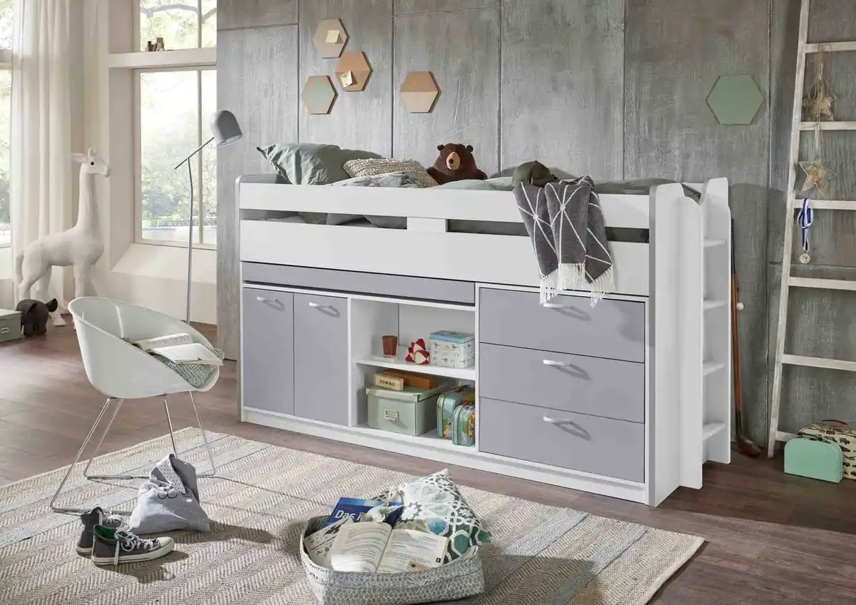 Bild 3 von Hochbett PONNY LF 90x200 cm, mit Regal, Schubladenelement und Schreibtisch