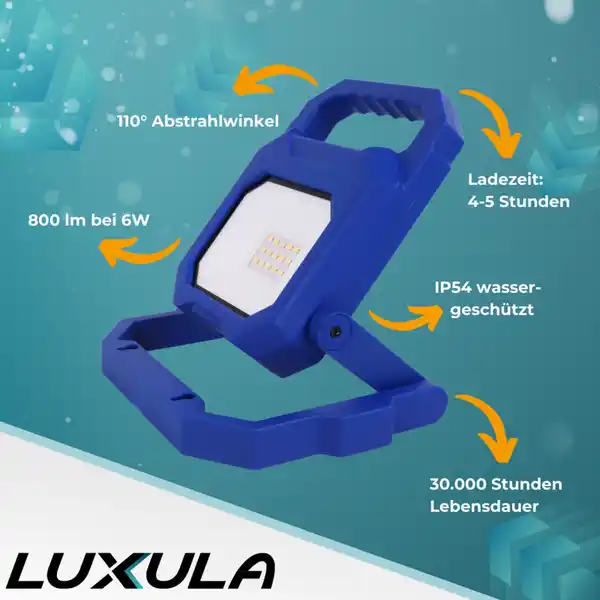 Bild 2 von LED Baustrahler mit Akku, faltbar, 6 W, 800 lm, 4000 K (neutralweiß), IP54, 7 Stunden Lichtzeit