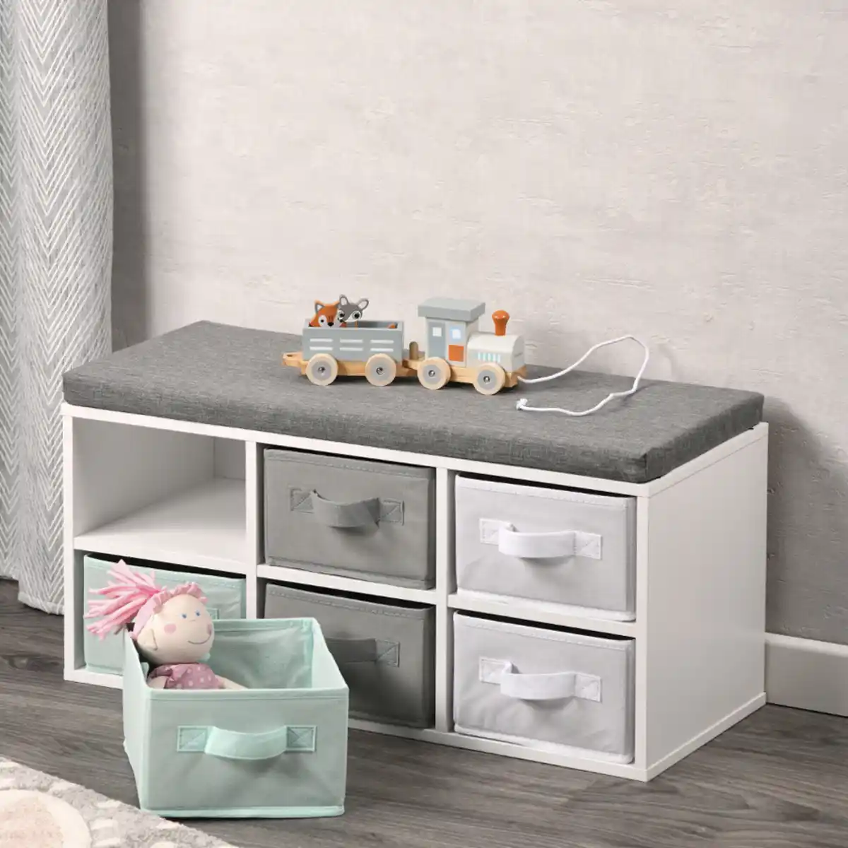 Bild 4 von Kinder-Sitzbank mit Sitzkissen & Aufbewahrungsboxen, weiß