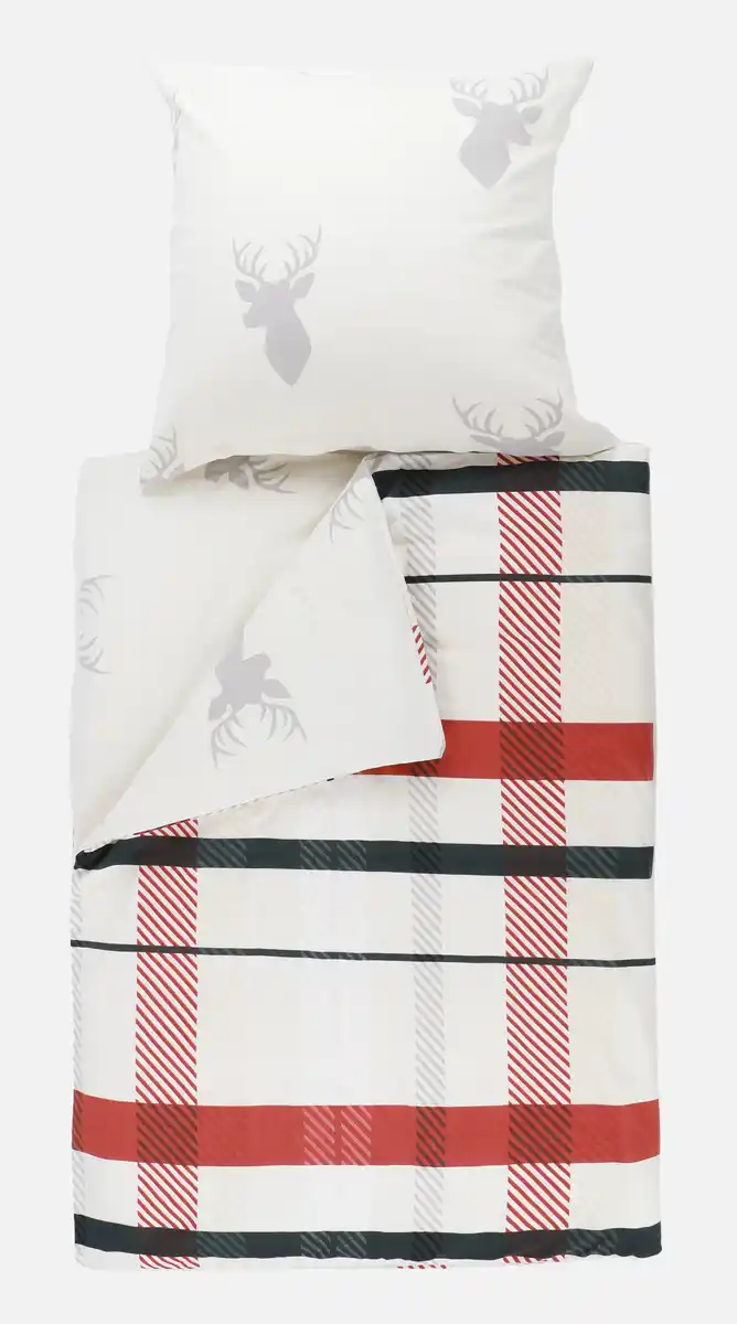 Bild 2 von Biberbettwäsche mit Hirschmotiv 135/200cm Weiß