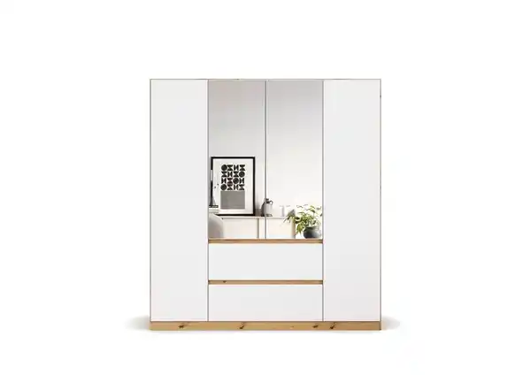 Bild 4 von Nidda Drehtürenschrank, 4-türig, mit Spiegel und  2 Schubkästen, Alpinweiß/Eiche Artisan