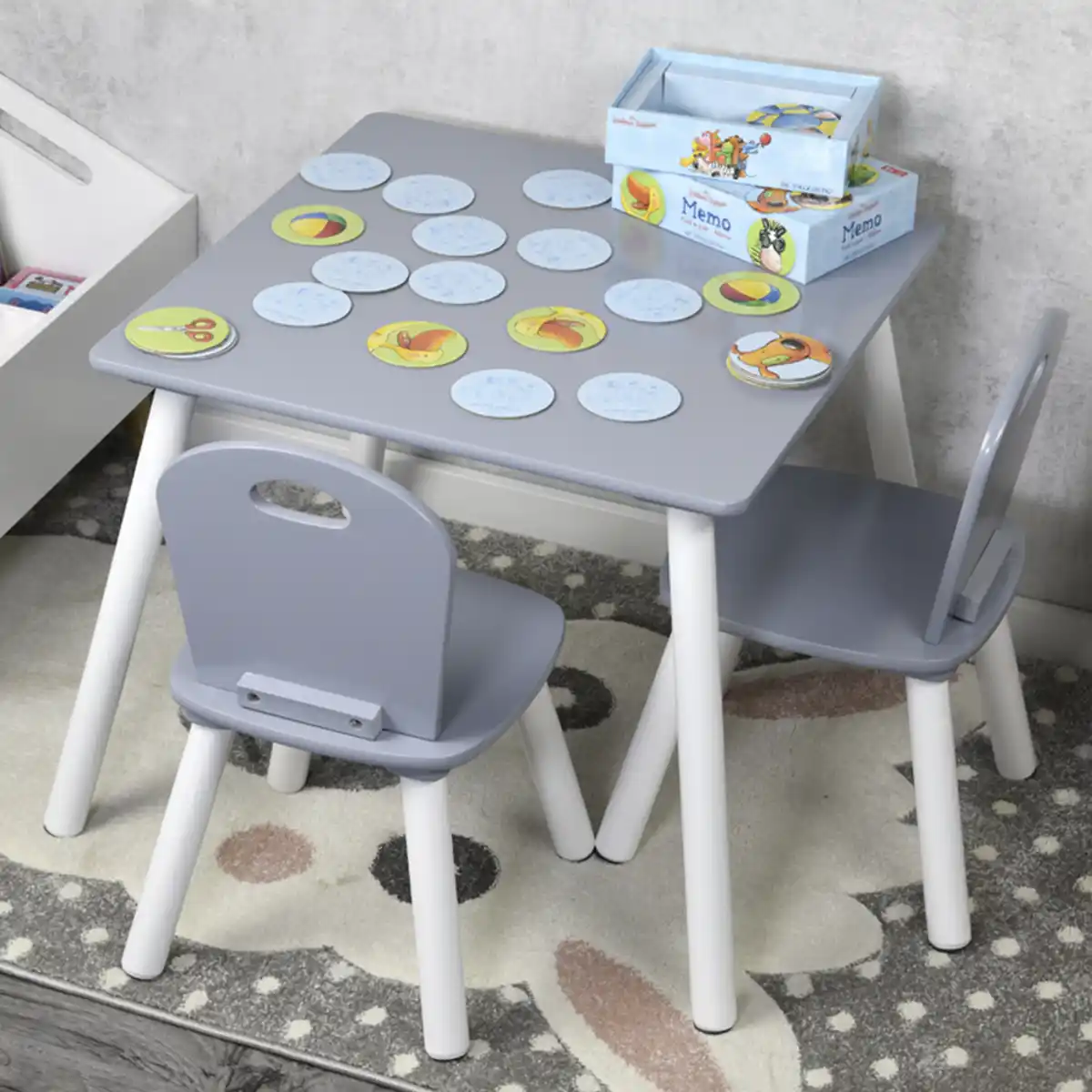 Bild 1 von Kindertisch mit 2 Stühlen, grau - 3er Set