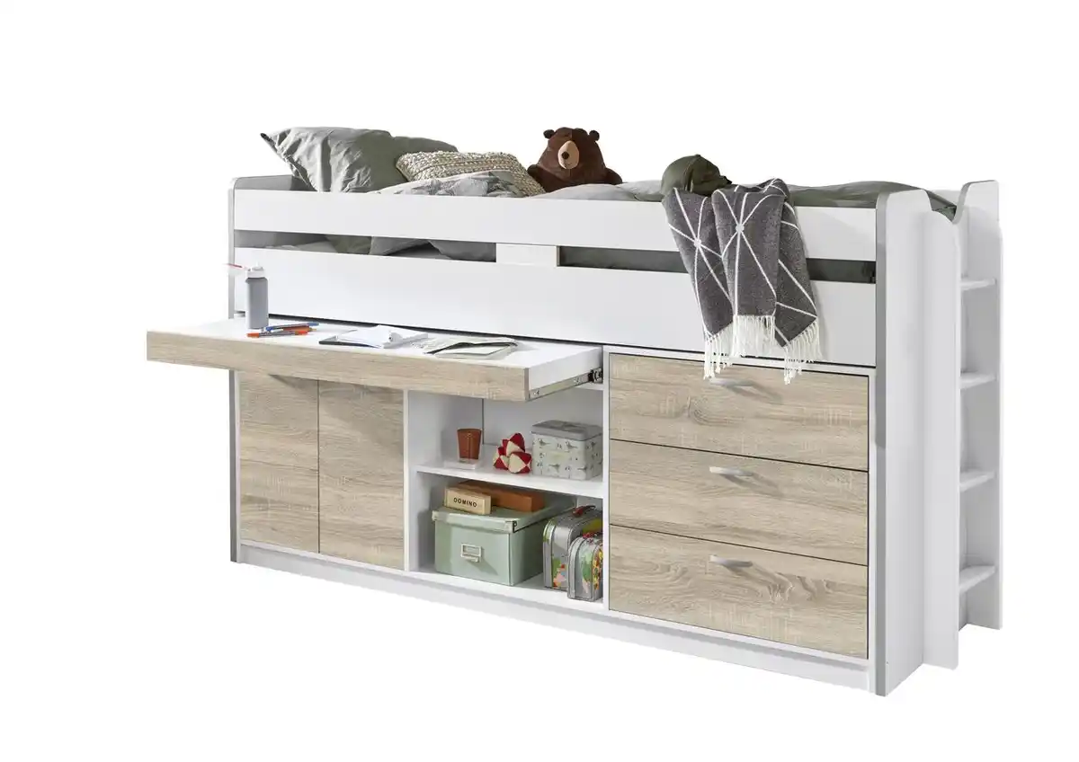 Bild 2 von Hochbett PONNY LF 90x200 cm, mit Regal, Schubladenelement und Schreibtisch