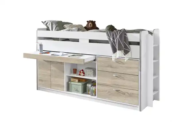 Bild 2 von Hochbett PONNY LF 90x200 cm, mit Regal, Schubladenelement und Schreibtisch