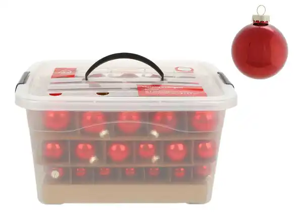 Bild 1 von Weihnachtskugel-Set aus Glas 72-teilig Rot