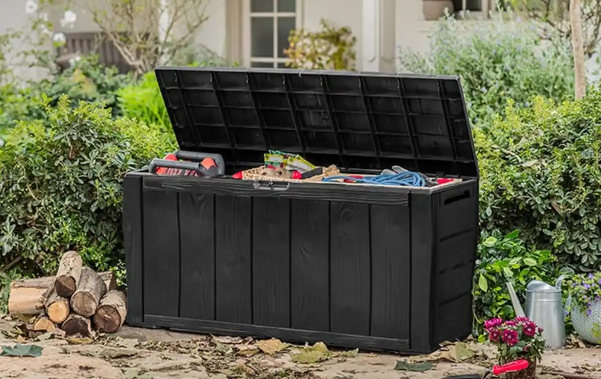 Bild 3 von Sherwood Auflagenbox, wetterbeständig - 270L 117x45x58 cm - Anthrazit Holzoptik