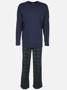 Herren Pyjama Flanell Blau