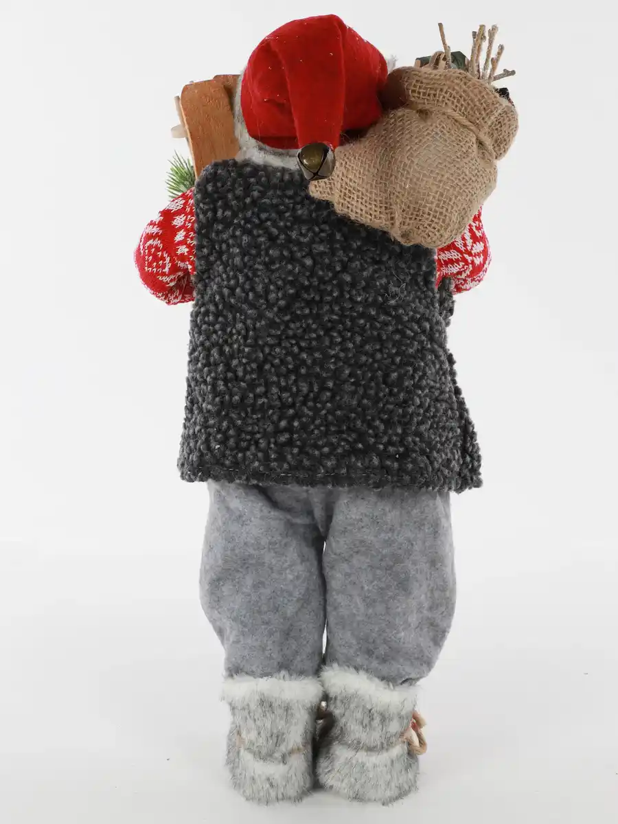 Bild 3 von Weihnachtsmann mit Skieern und Päckchen stehend 46cm Rot