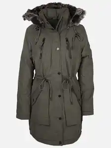 Damen Parka mit Kunstfellbesatz Oliv