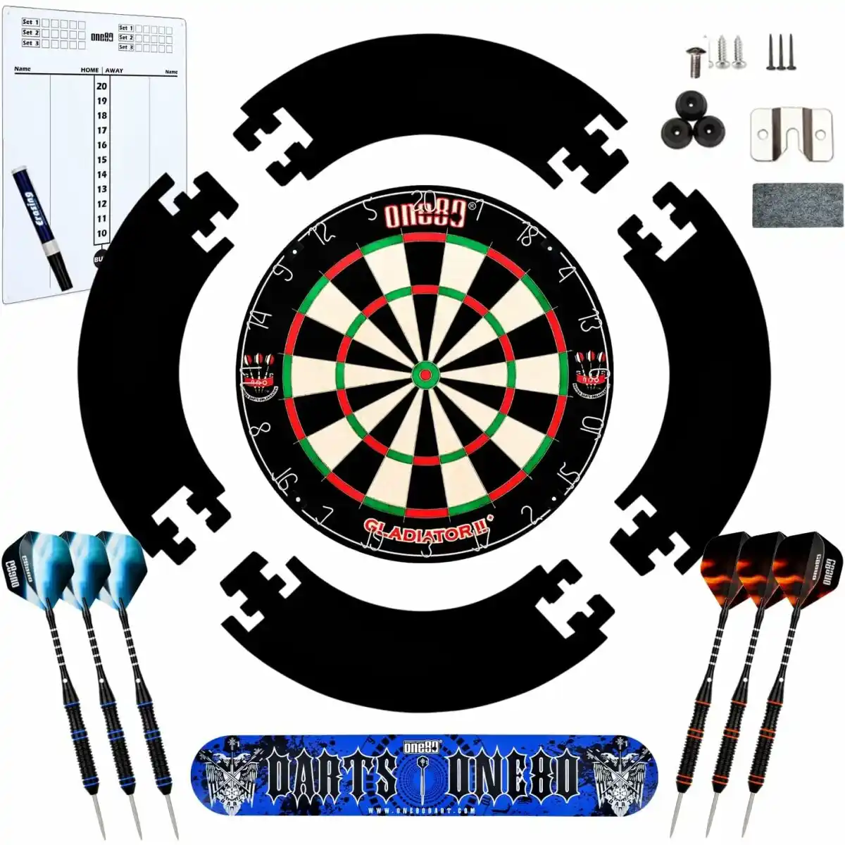 Bild 2 von Dartscheibe Steeldart, Profi mit 6 Dartpfeile Metallspitze, Schutzring Eva Dartboard Surround