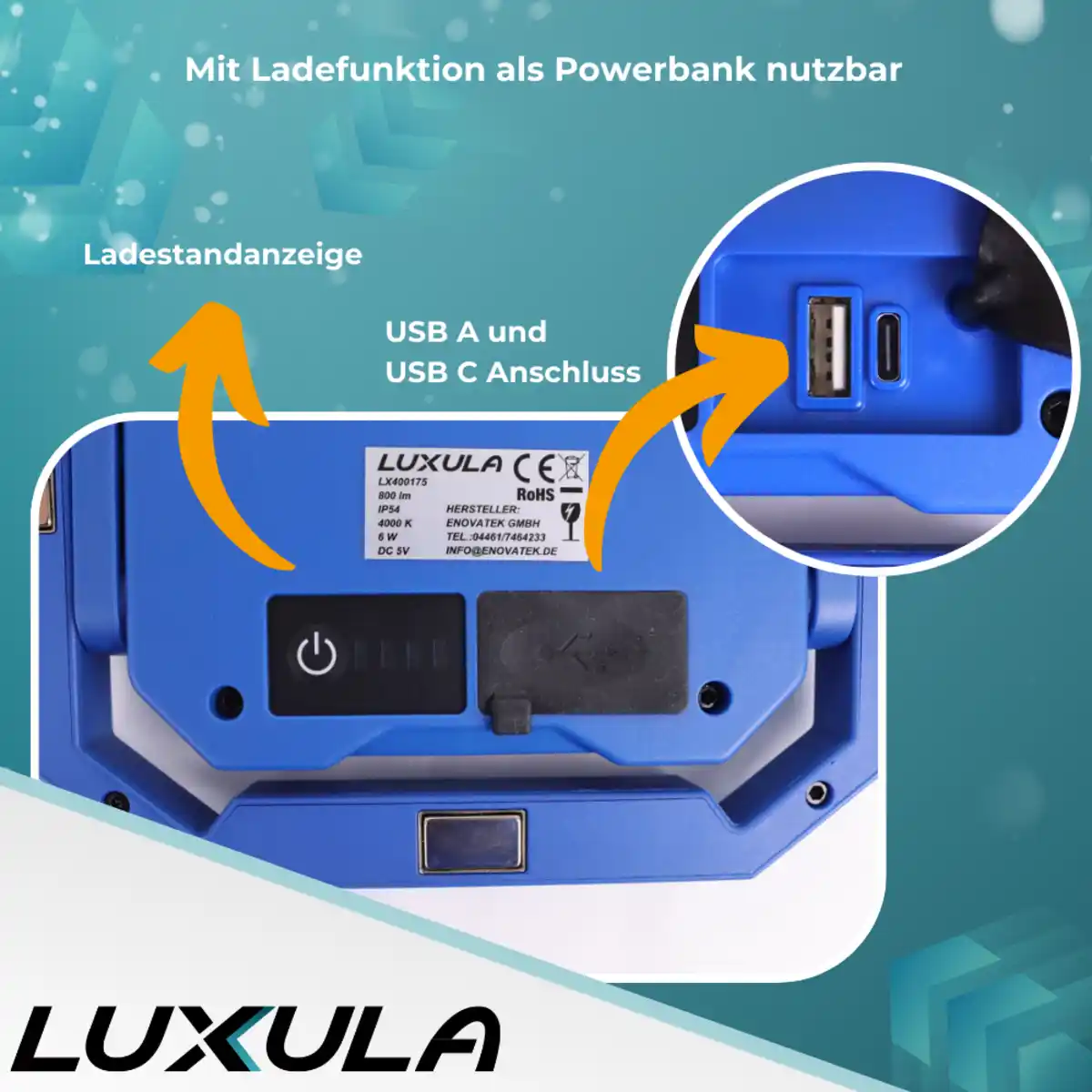 Bild 4 von LED Baustrahler mit Akku, faltbar, 6 W, 800 lm, 4000 K (neutralweiß), IP54, 7 Stunden Lichtzeit