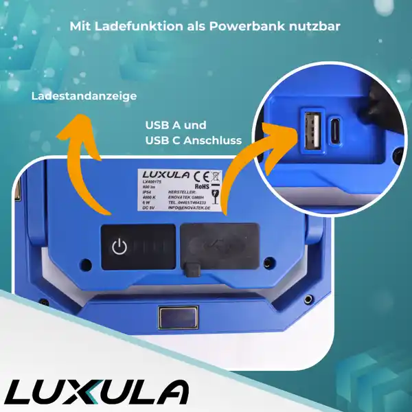 Bild 4 von LED Baustrahler mit Akku, faltbar, 6 W, 800 lm, 4000 K (neutralweiß), IP54, 7 Stunden Lichtzeit