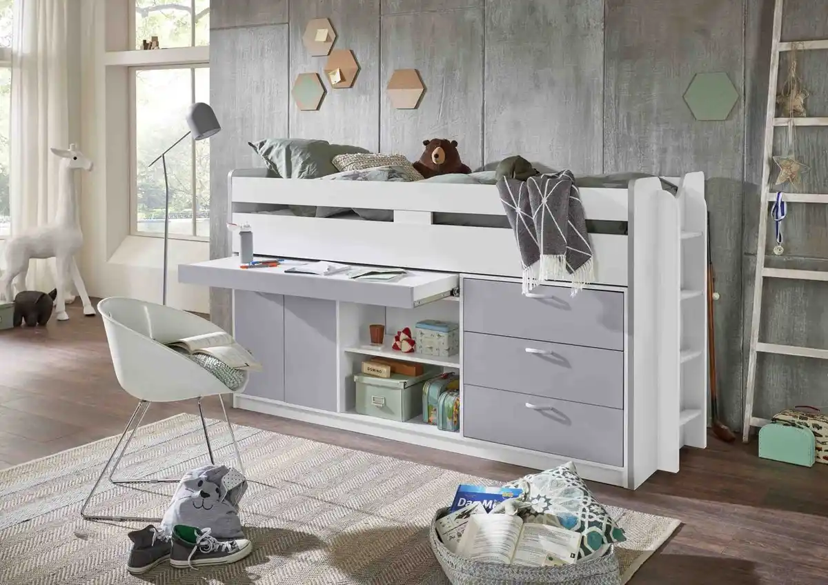 Bild 1 von Hochbett PONNY LF 90x200 cm, mit Regal, Schubladenelement und Schreibtisch