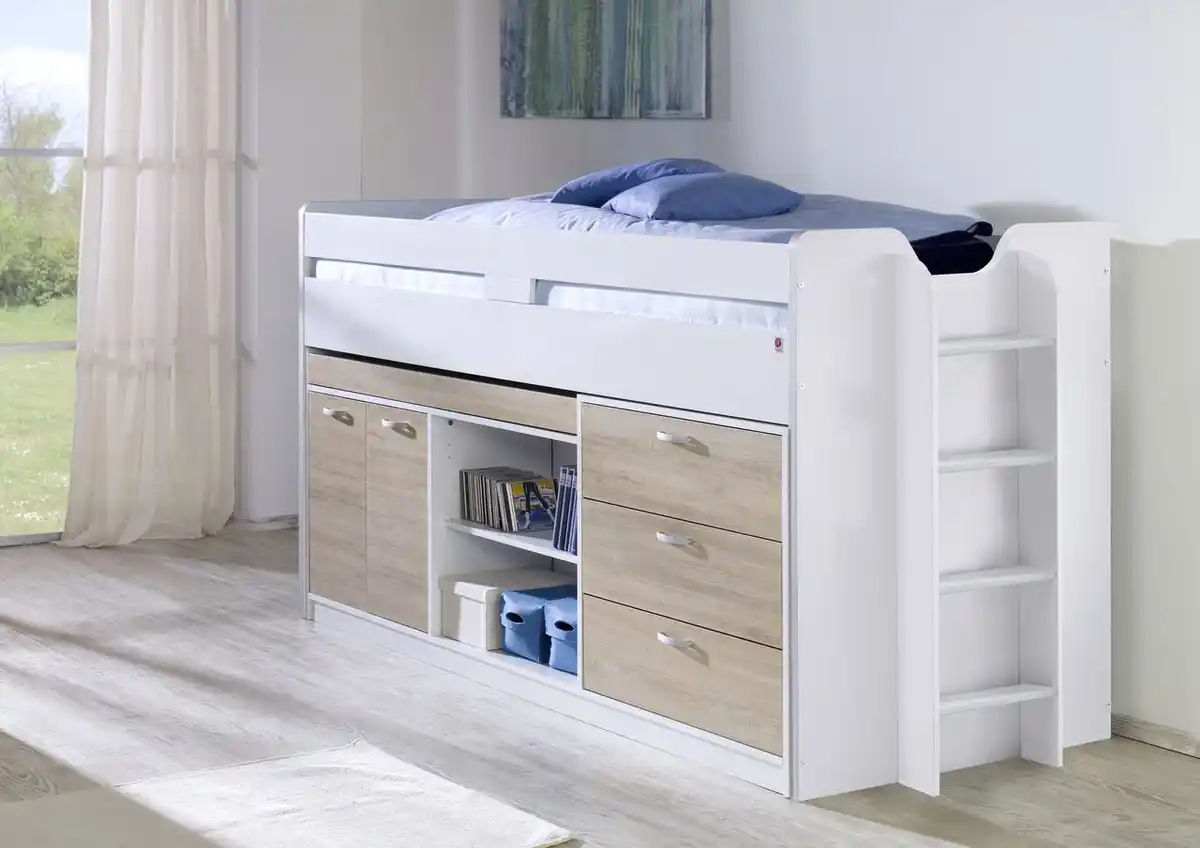 Bild 1 von Hochbett PONNY LF 90x200 cm, mit Regal, Schubladenelement und Schreibtisch