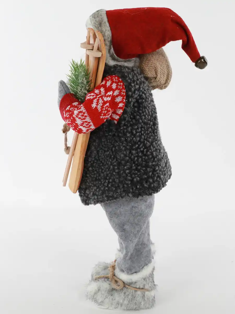 Bild 2 von Weihnachtsmann mit Skieern und Päckchen stehend 46cm Rot
