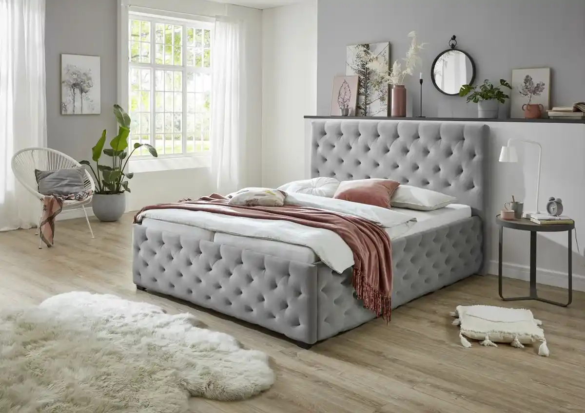 Bild 1 von Polsterbett Chester LF180x200 cm, mit Höhenverst. für LR, ohne LR u. Matratze, Stoff grau