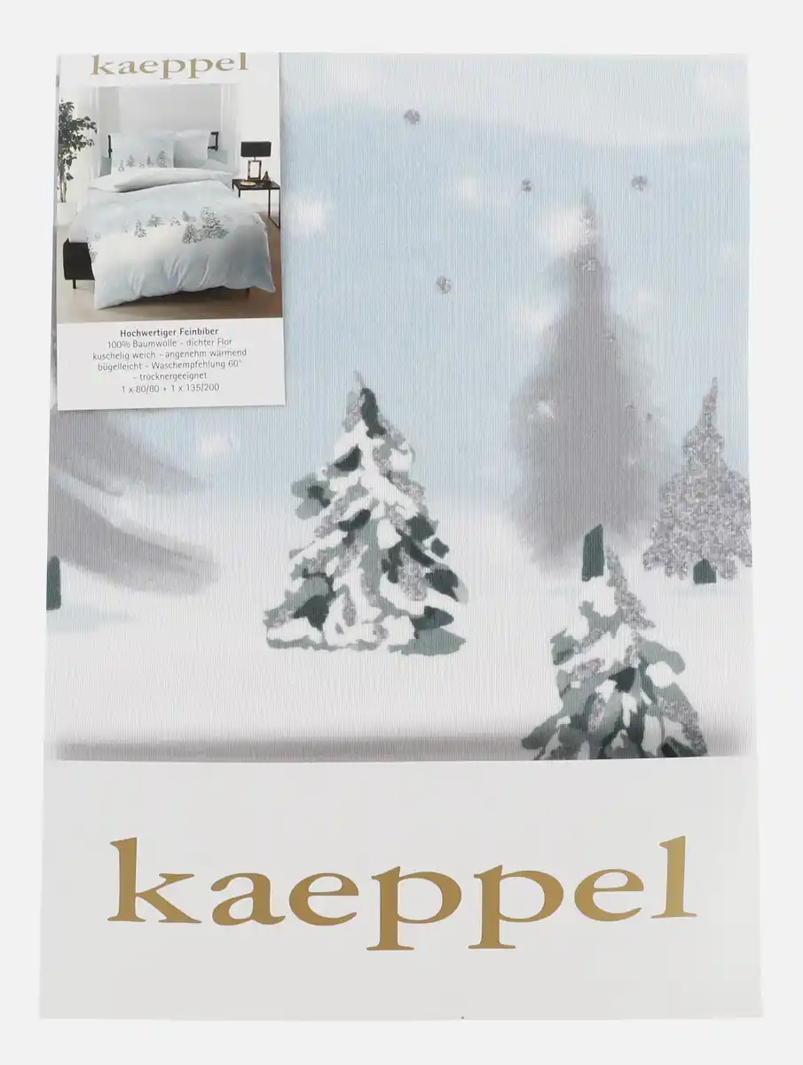 Bild 2 von Feinbiber Bettwäsche mit winterlichem Motiv, 135x200cm Blau