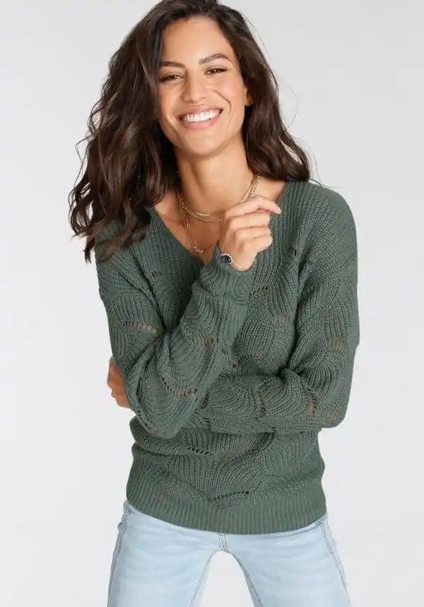 Bild 1 von Laura Scott V-Ausschnitt-Pullover mit modischem Strickmuster