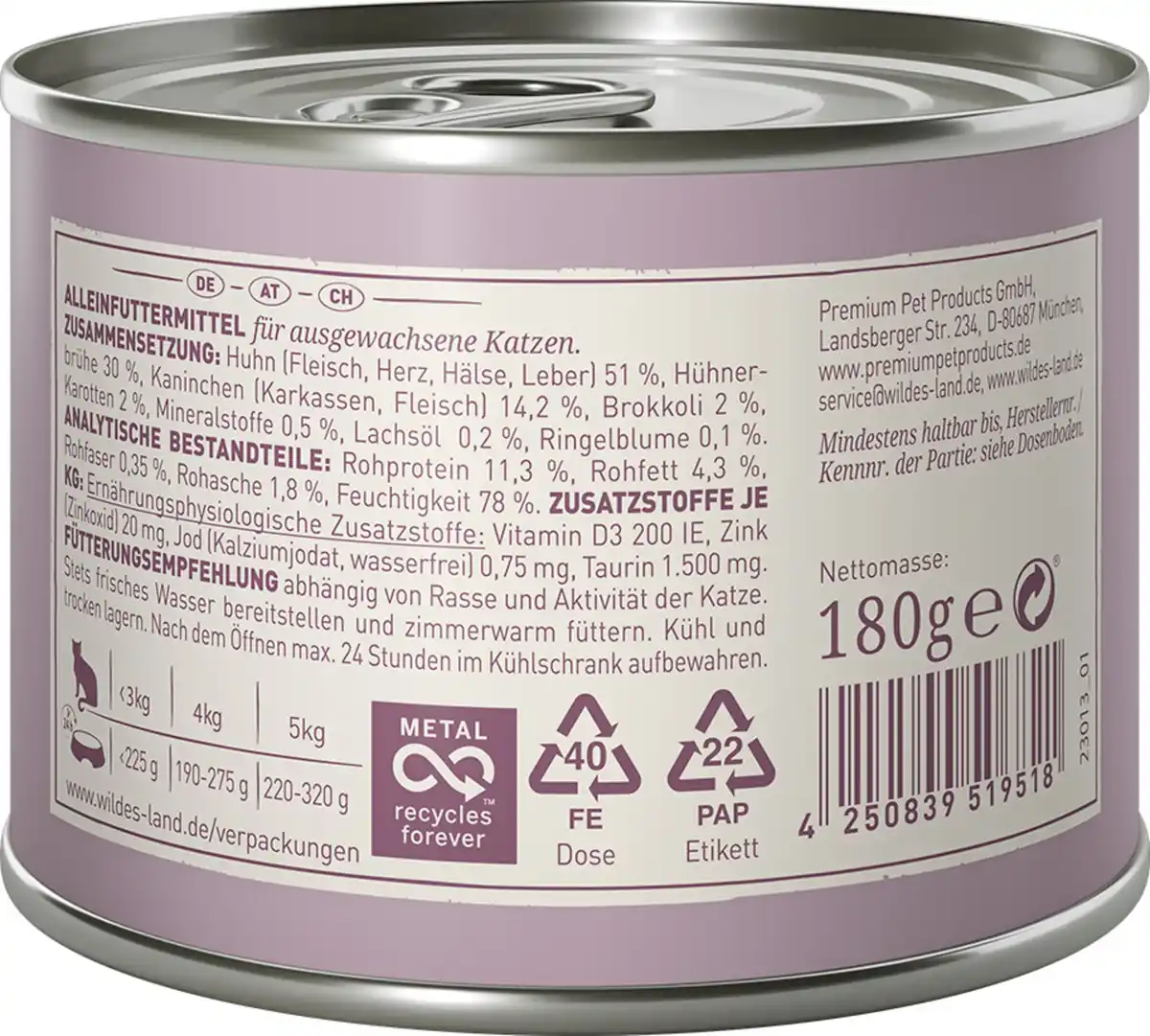 Bild 2 von Wildes Land Katzennassfutter Ragout Kaninchen Huhn mit Brokkoli, 180 g
