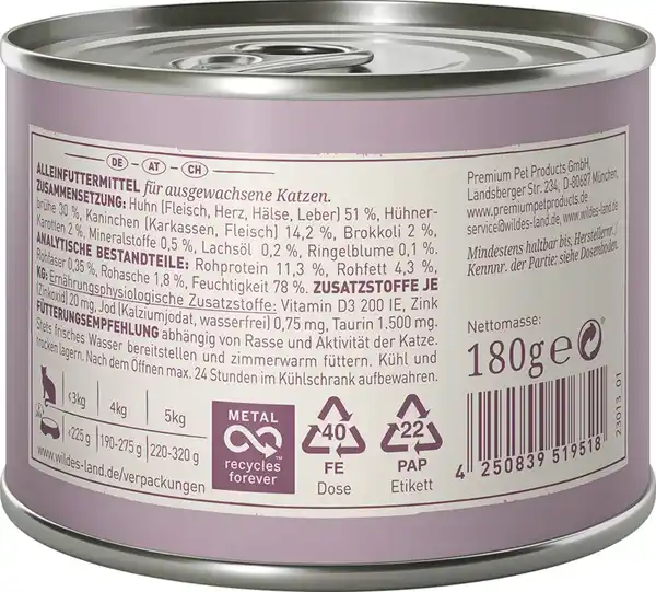 Bild 2 von Wildes Land Katzennassfutter Ragout Kaninchen Huhn mit Brokkoli, 180 g