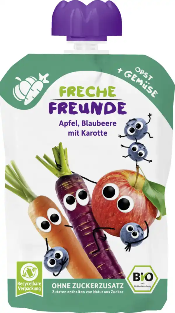 Bild 1 von Freche Freunde Bio Quetschie Apfel, Blaubeere mit Karotte, 100 g