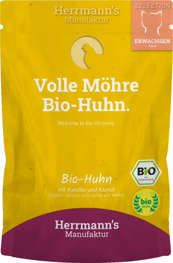 Bild 1 von Herrmann's Manufaktur Katzennassfutter Selection Adult Bio Huhn mit Karotte und Kamut, 100 g