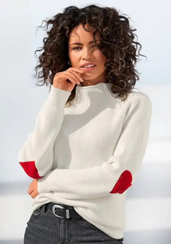 Bild 1 von LASCANA Stehkragenpullover mit Herzchendetails, Weiß