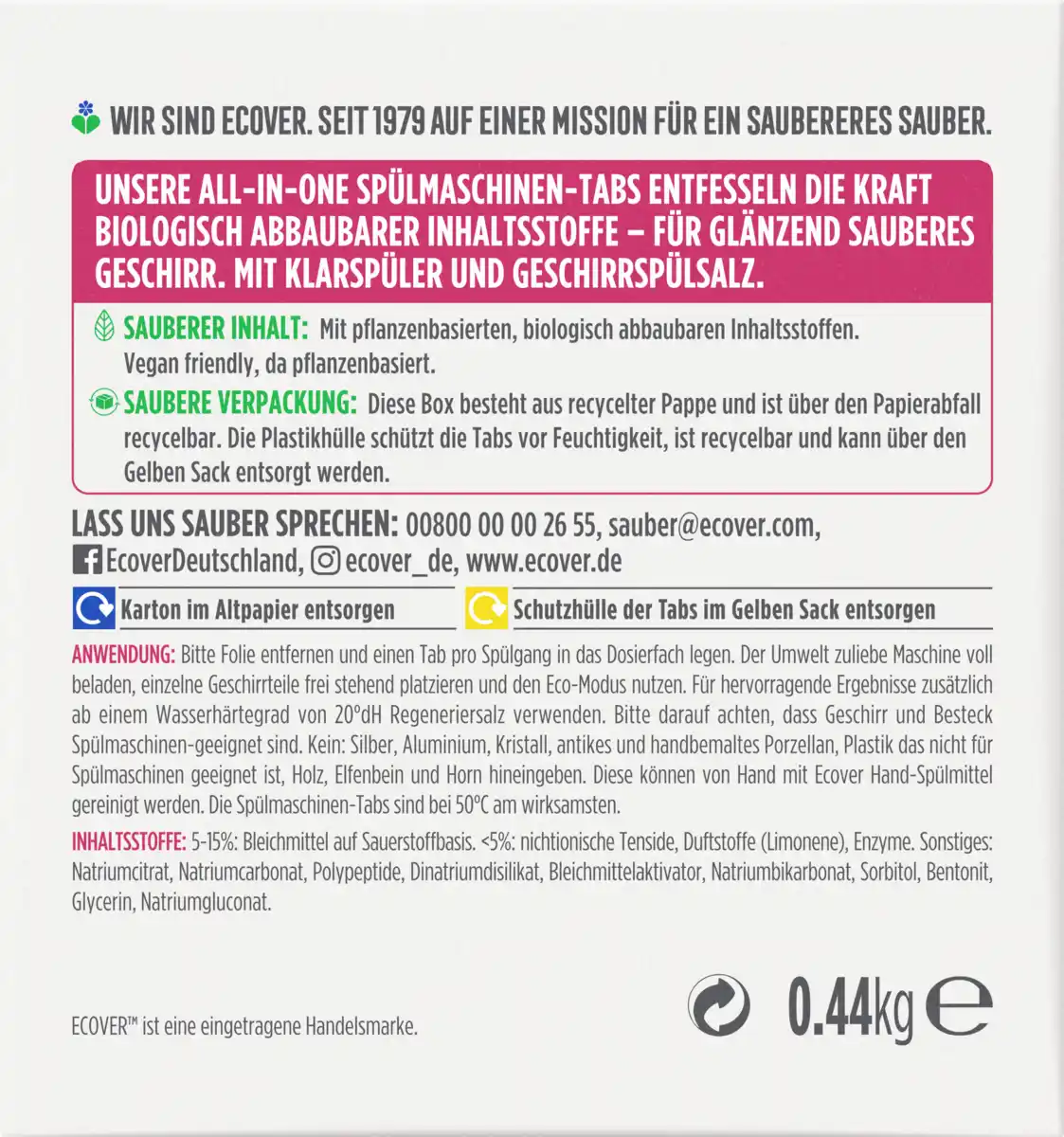 Bild 2 von Ecover Spülmaschinen-Tabs All-in-One Zitrone & Mandarine, 440 g