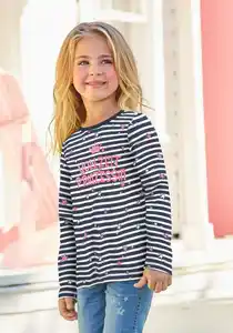 KIDSWORLD Langarmshirt Vollzeit Prinzessin mit Streifen und kleinen Sternen, Blau|weiß