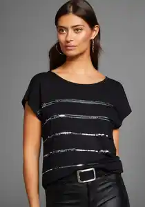 Laura Scott T-Shirt mit Pailletten, Schwarz