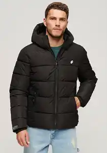 Superdry Steppjacke HOODED SPORTS PUFFR JACKET, Schwarz