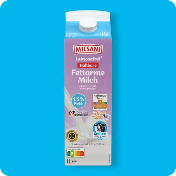 Bild 1 von MILSANI Laktosefreie H-Milch, Fettarme Milch