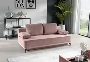 WERK2 Schlafsofa Rosso, 2-Sitzer Sofa und Schlafcouch mit Federkern & Bettkasten, Rosa