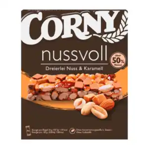 CORNY Nussvoll-Riegel Dreierlei Nuss & Karamell 96g