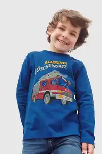 KIDSWORLD Langarmshirt ACHTUNG LÖSCHEINSATZ, Feuerwehr, Blau