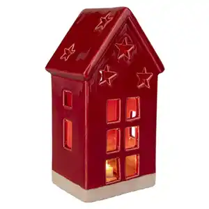 Haus mit LED - rot - ca. 9 x 7,5 x 18 cm