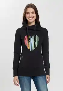 Ragwear Sweater NESKA LOVE O mit asymetrischem Schalkragen im Rainbow Pride-Design, Schwarz