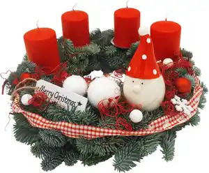 Adventskranz mit 4 Kerzen Ø 35 cm Merry Christmas rot